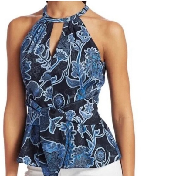 NWT Parker “Second to None” Halter Top – Blue & Black Floral Print – Size Small - Picture 1 of 12